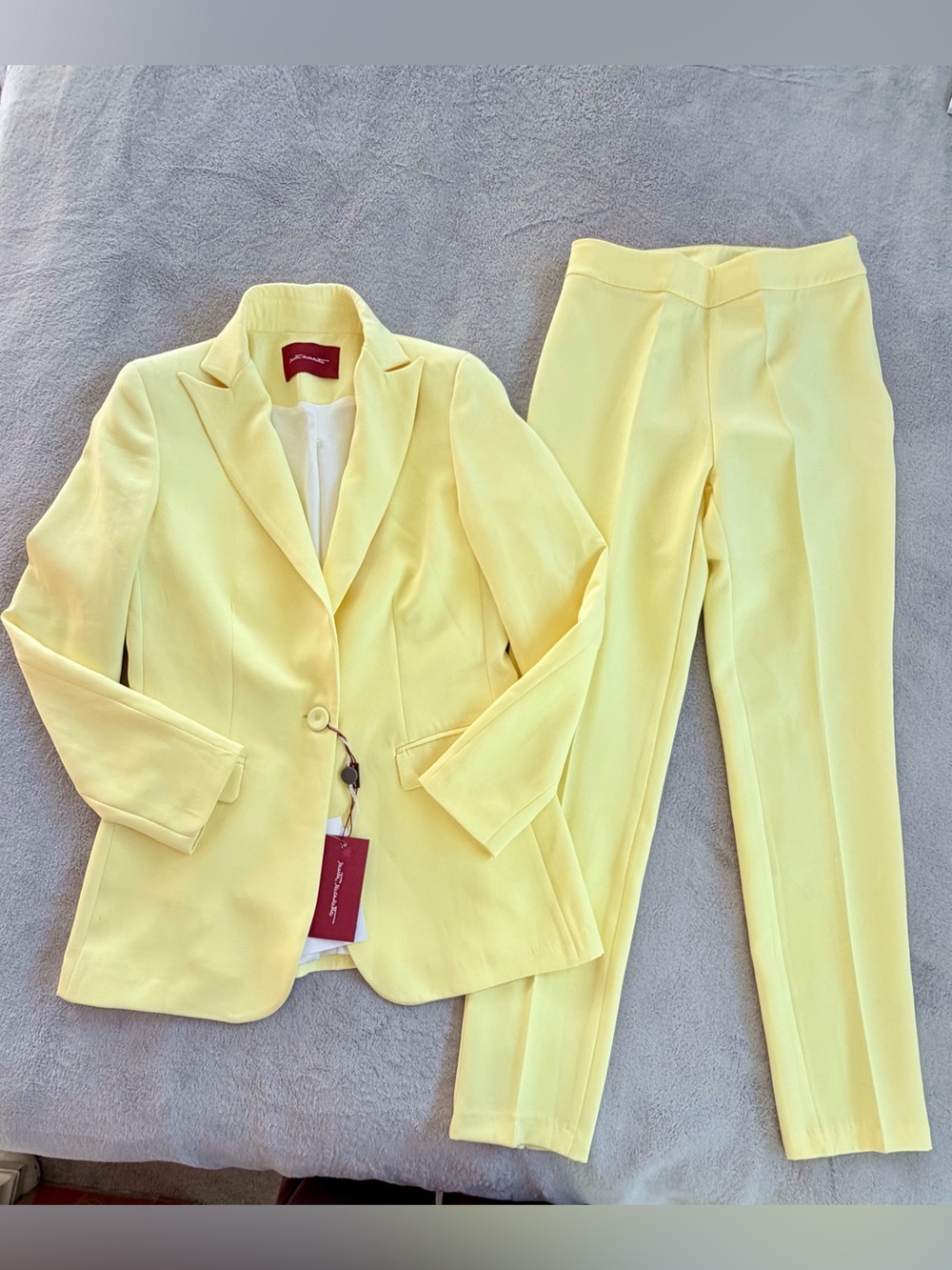 Marta Marzotto Womens Yellow Long Sleeve Lined Blazer Pants Suit Set Size 42 S